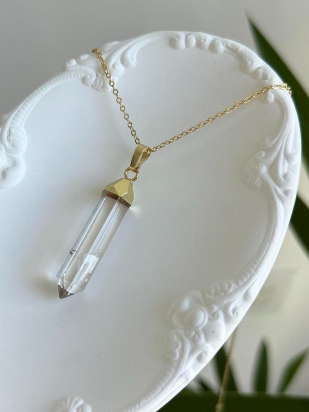 Sku0005 Necklace gold‎ chain pendant transparent natural stone + gift bag